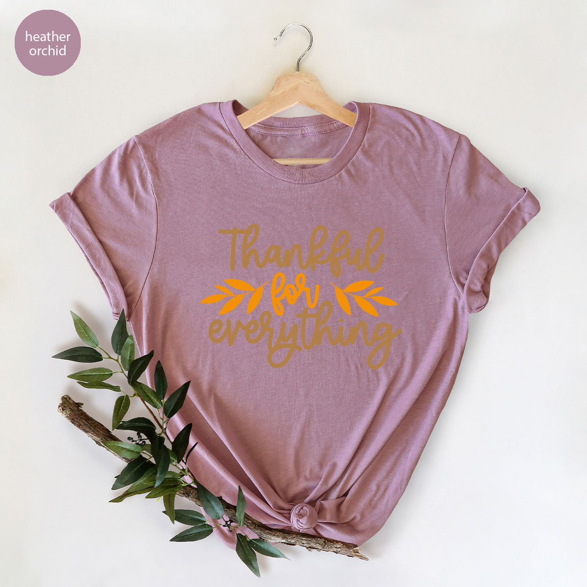 Thanksgiving T Shirts, Gifts for Her, Fall Leaves Graphic Tees, Autumn Clothing, Thankful for Everything T-Shirt, Womens Vneck TShirt