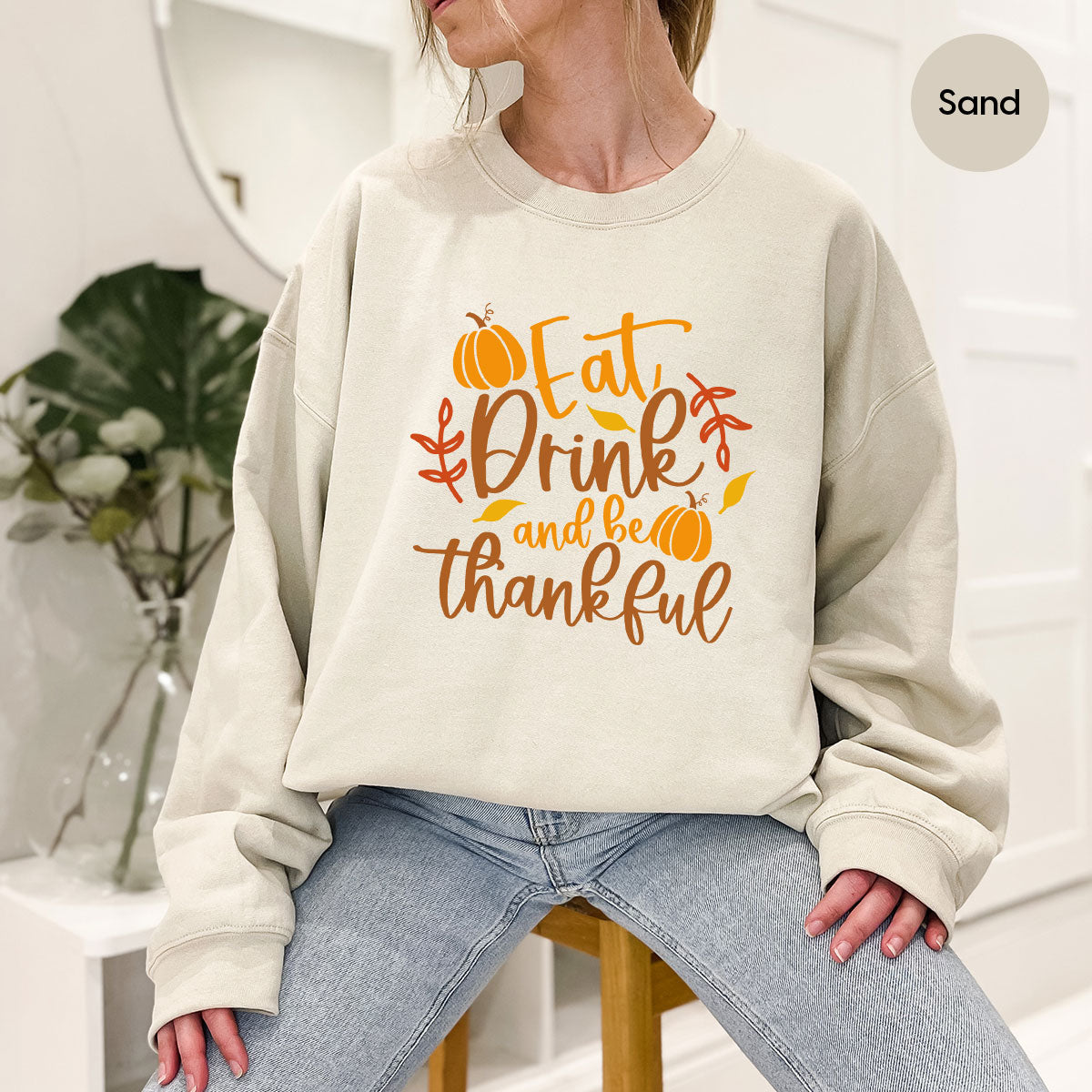 Cute Pumpkin T-Shirt, Fall Graphic Tees, Thankful Gifts, Thanksgiving Outfits, Autumn Crewneck Sweatshirt, Fall Leaves Vneck Shirt