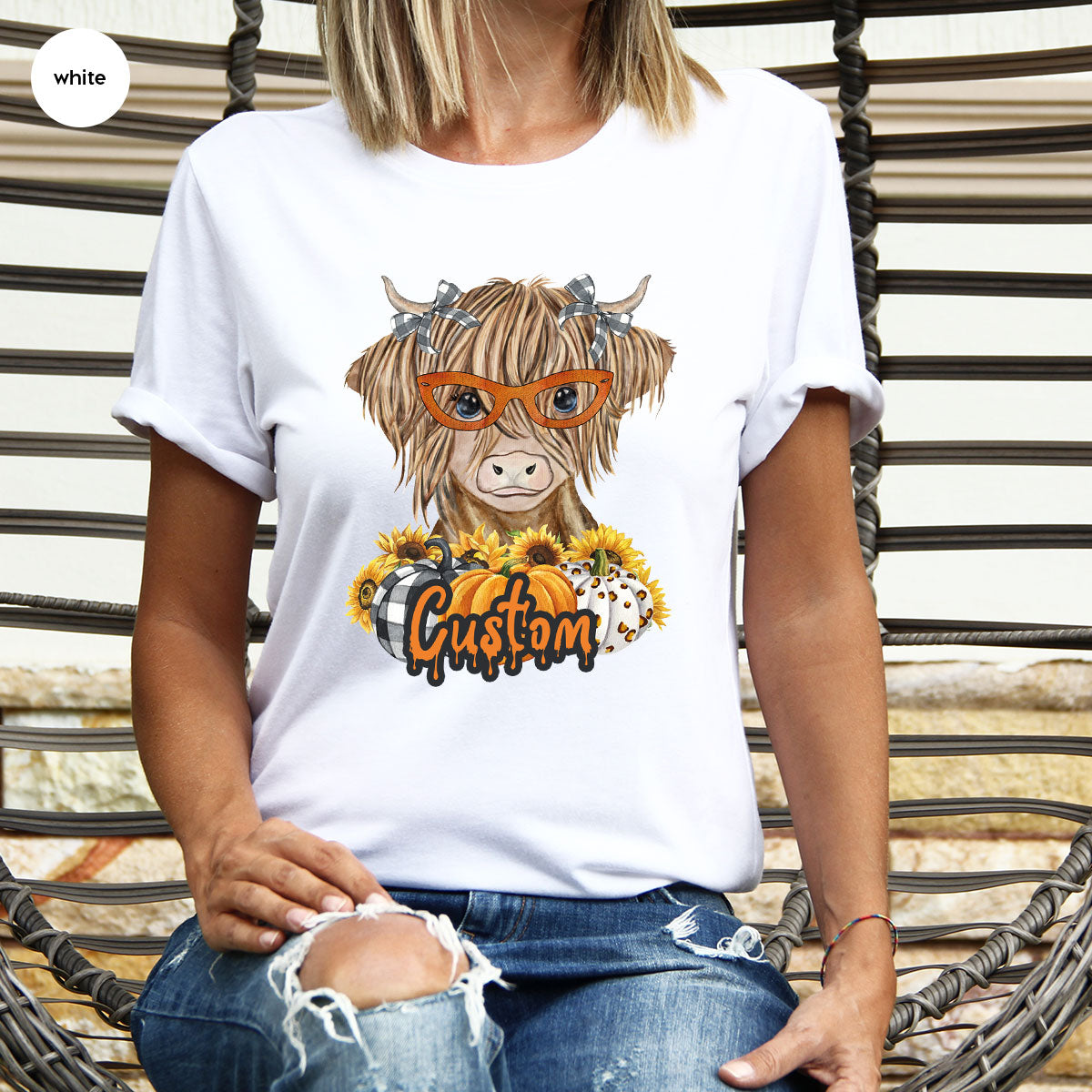 Custom Cow Shirt, Fall Graphic Tees, Personalized Farmer Gifts, Customized Pumpkin T-Shirt, Kids Farm Clothing, Thanksgiving Vneck Tshirt