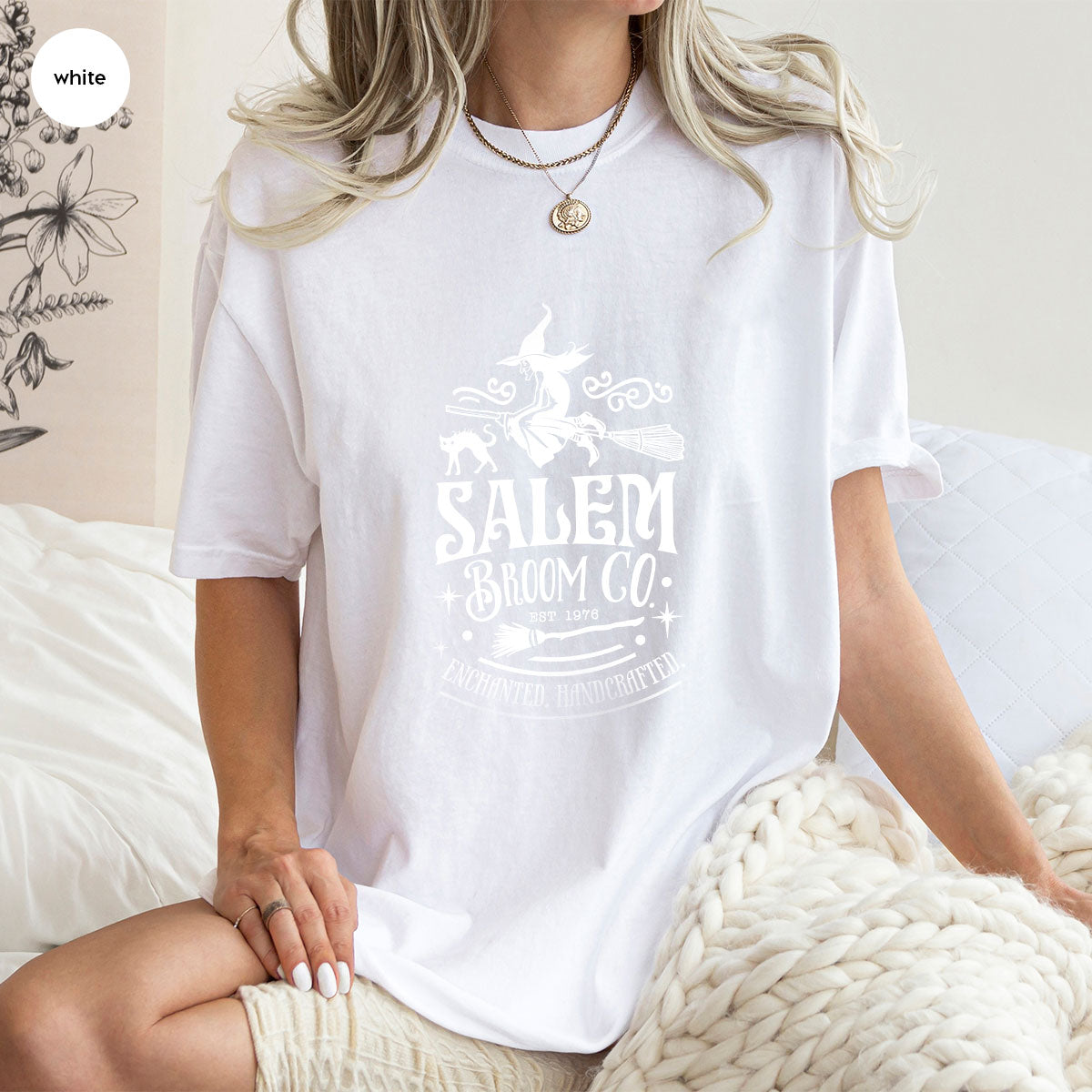 Halloween T-Shirt, Halloween Gifts, Salem Graphic Tees, Witchy Gifts, Witch Crewneck Sweatshirt, Womens Vneck T Shirt, Broom Shirt