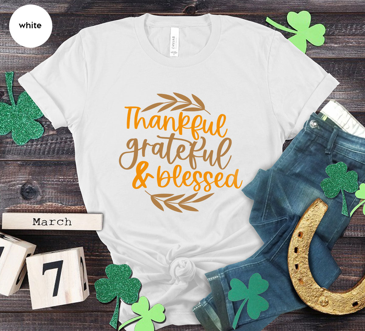 Fall Tshirt, Autumn Clothing, Gift for Her, Happy Thanksgiving Outfit, Leaves Graphic Tees, Thankful Grateful Blessed T-Shirt