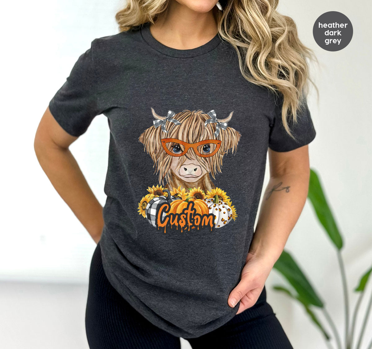 Custom Cow Shirt, Fall Graphic Tees, Personalized Farmer Gifts, Customized Pumpkin T-Shirt, Kids Farm Clothing, Thanksgiving Vneck Tshirt