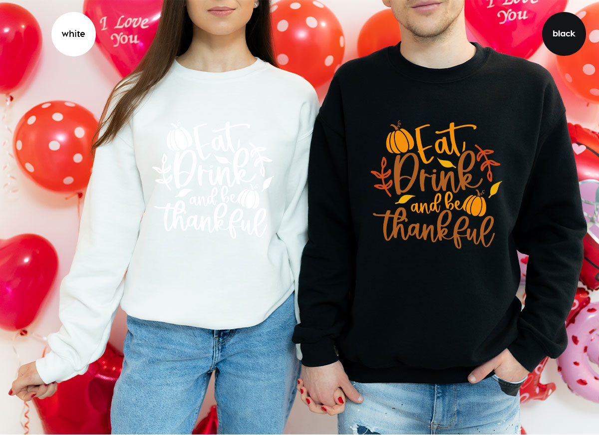 Cute Pumpkin T-Shirt, Fall Graphic Tees, Thankful Gifts, Thanksgiving Outfits, Autumn Crewneck Sweatshirt, Fall Leaves Vneck Shirt