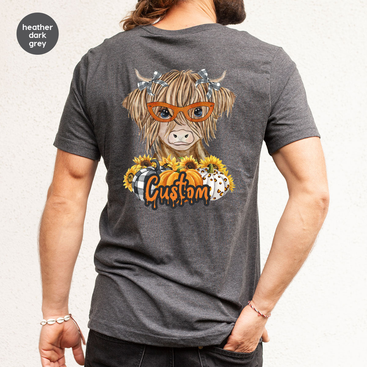 Custom Cow Shirt, Fall Graphic Tees, Personalized Farmer Gifts, Customized Pumpkin T-Shirt, Kids Farm Clothing, Thanksgiving Vneck Tshirt