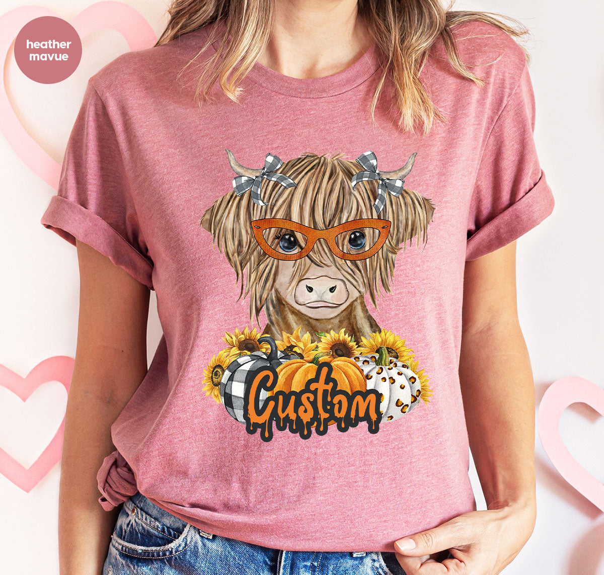 Custom Cow Shirt, Fall Graphic Tees, Personalized Farmer Gifts, Customized Pumpkin T-Shirt, Kids Farm Clothing, Thanksgiving Vneck Tshirt