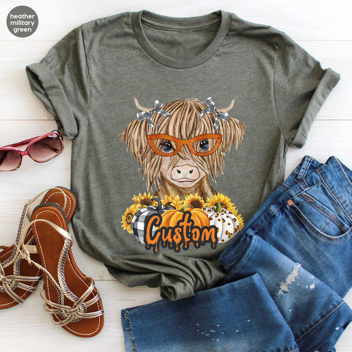 Custom Cow Shirt, Fall Graphic Tees, Personalized Farmer Gifts, Customized Pumpkin T-Shirt, Kids Farm Clothing, Thanksgiving Vneck Tshirt