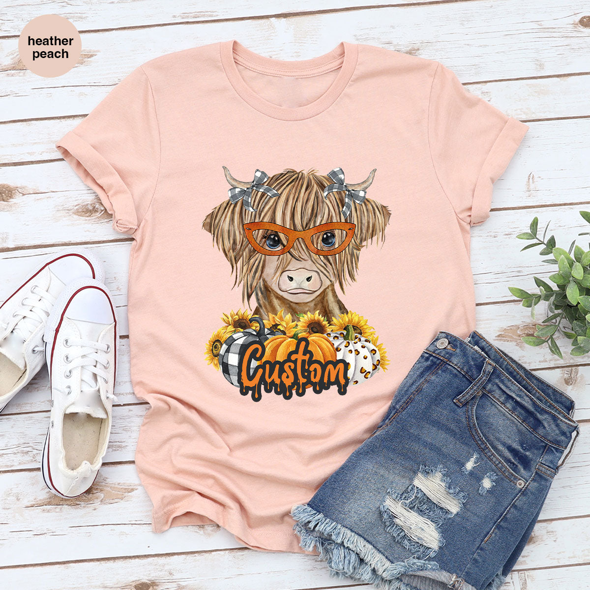 Custom Cow Shirt, Fall Graphic Tees, Personalized Farmer Gifts, Customized Pumpkin T-Shirt, Kids Farm Clothing, Thanksgiving Vneck Tshirt