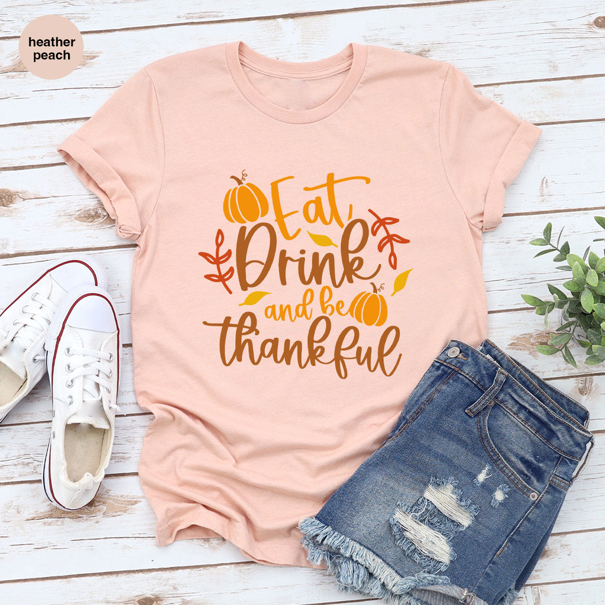 Cute Pumpkin T-Shirt, Fall Graphic Tees, Thankful Gifts, Thanksgiving Outfits, Autumn Crewneck Sweatshirt, Fall Leaves Vneck Shirt