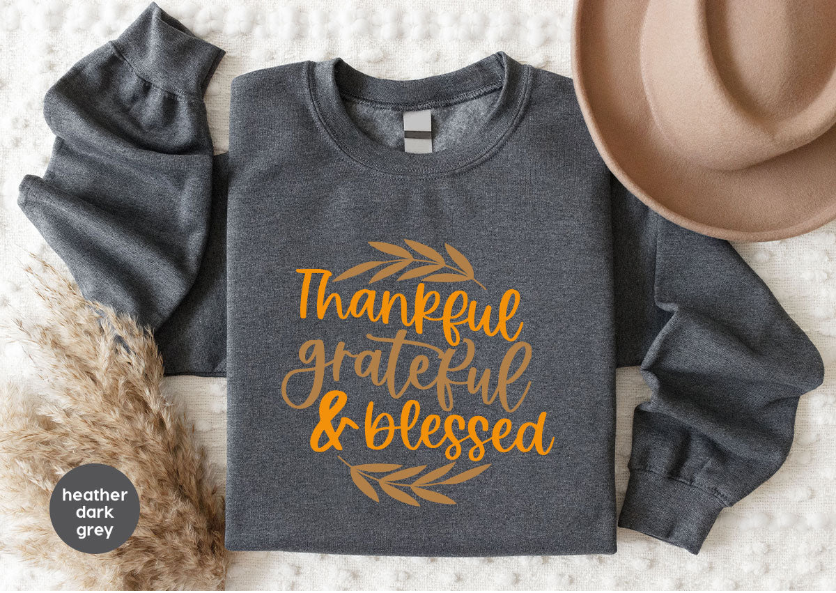 Fall Tshirt, Autumn Clothing, Gift for Her, Happy Thanksgiving Outfit, Leaves Graphic Tees, Thankful Grateful Blessed T-Shirt