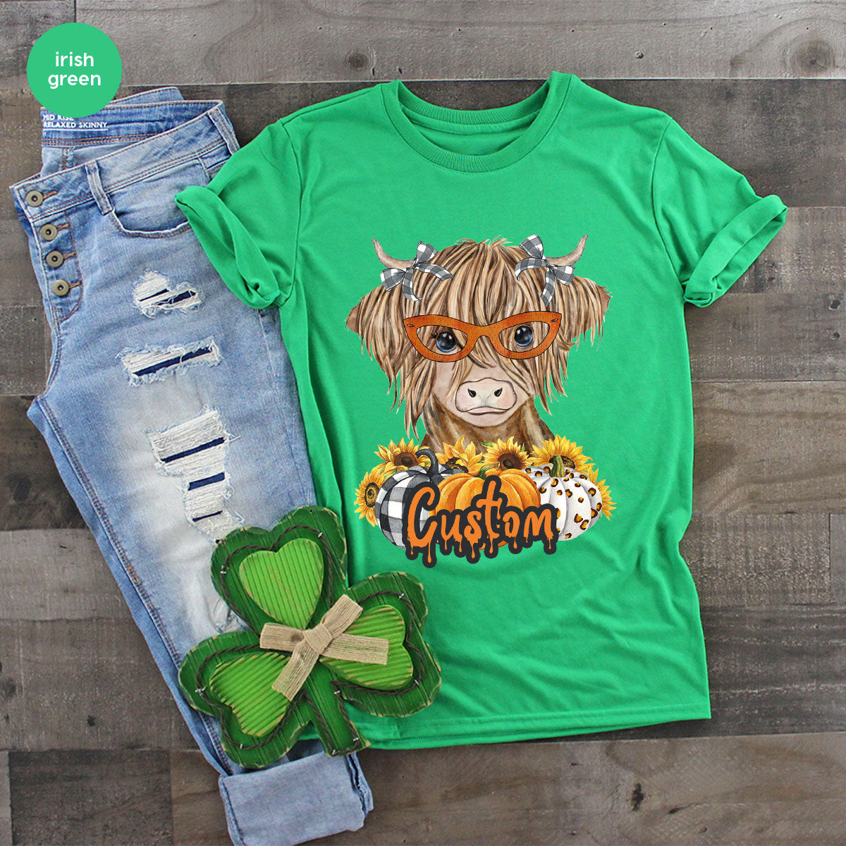 Custom Cow Shirt, Fall Graphic Tees, Personalized Farmer Gifts, Customized Pumpkin T-Shirt, Kids Farm Clothing, Thanksgiving Vneck Tshirt