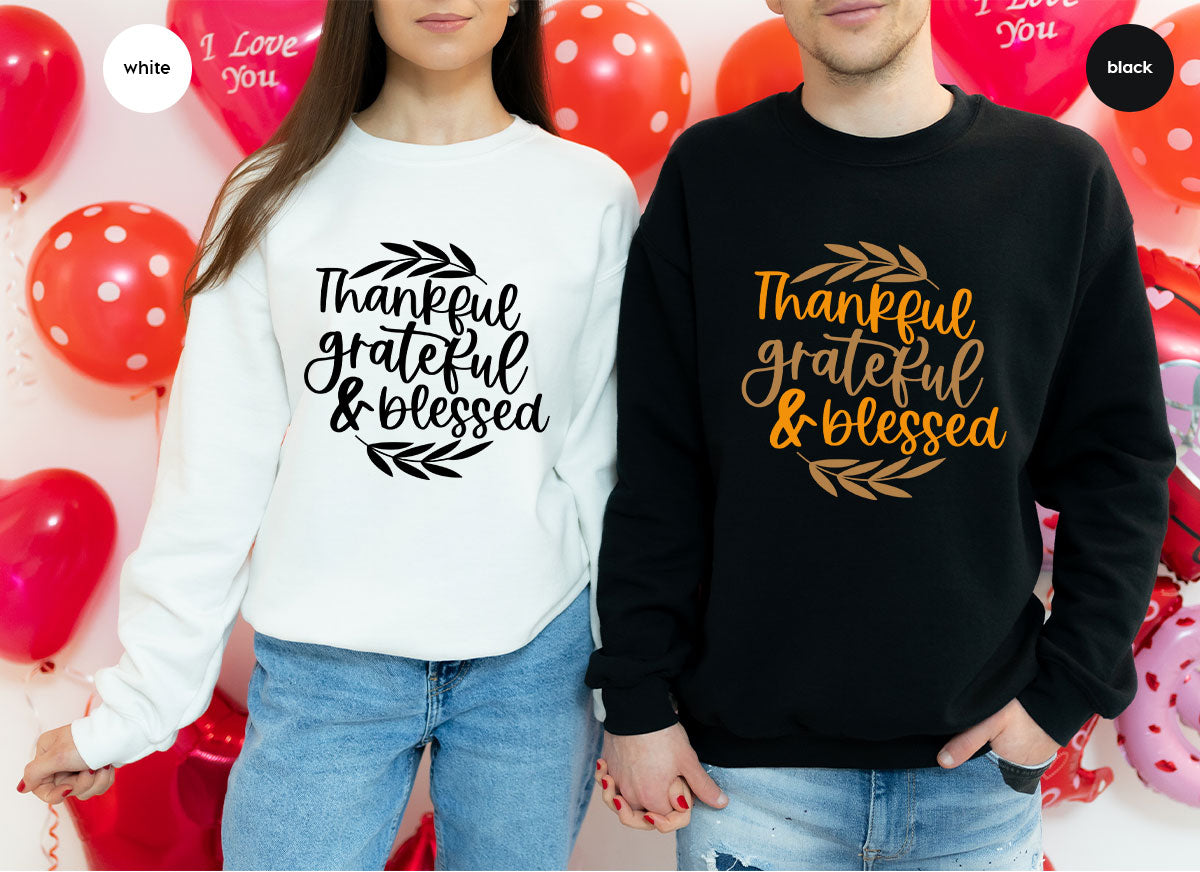 Fall Tshirt, Autumn Clothing, Gift for Her, Happy Thanksgiving Outfit, Leaves Graphic Tees, Thankful Grateful Blessed T-Shirt