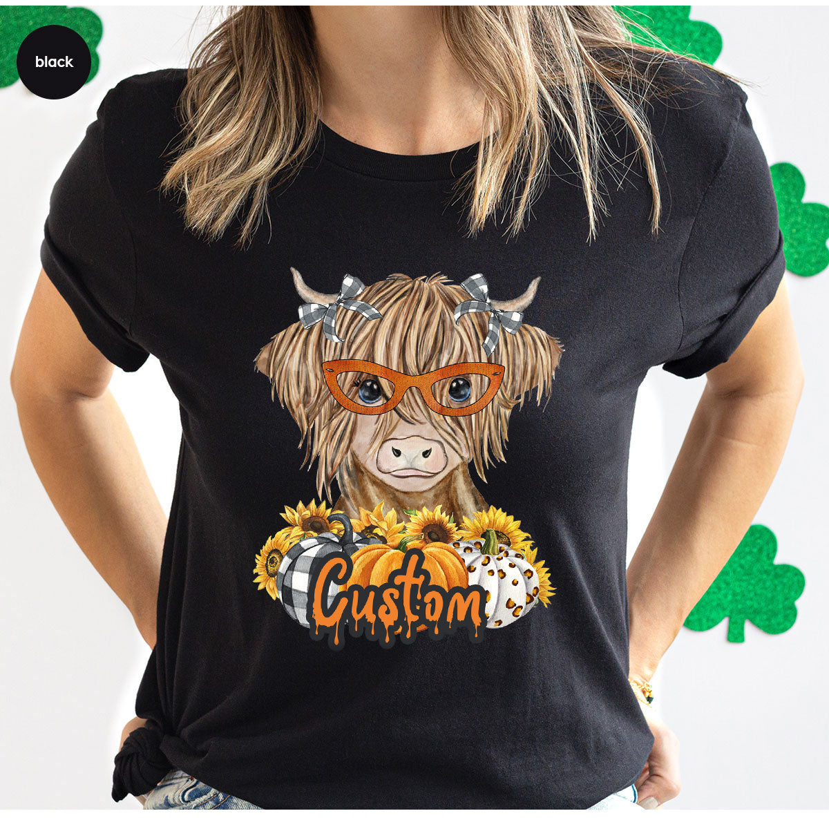 Custom Cow Shirt, Fall Graphic Tees, Personalized Farmer Gifts, Customized Pumpkin T-Shirt, Kids Farm Clothing, Thanksgiving Vneck Tshirt