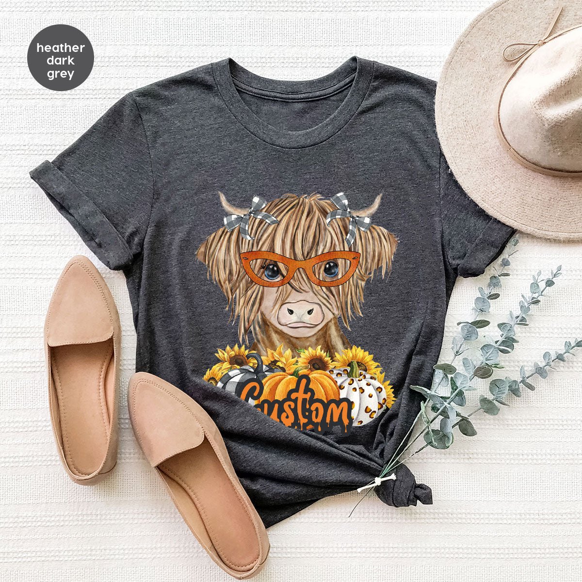 Custom Cow Shirt, Fall Graphic Tees, Personalized Farmer Gifts, Customized Pumpkin T-Shirt, Kids Farm Clothing, Thanksgiving Vneck Tshirt