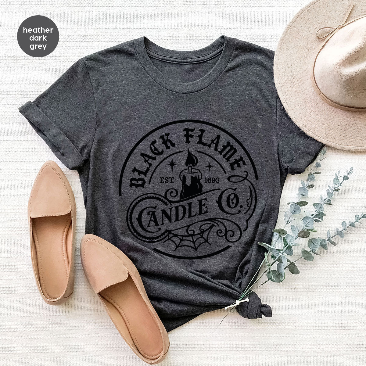 Black Flame Candle Shirt, Halloween Gifts, Hocus Pocus Tshirt, Halloween Party Clothing, Witch Vneck T-Shirt, Witchy Shirts, Gift for Her