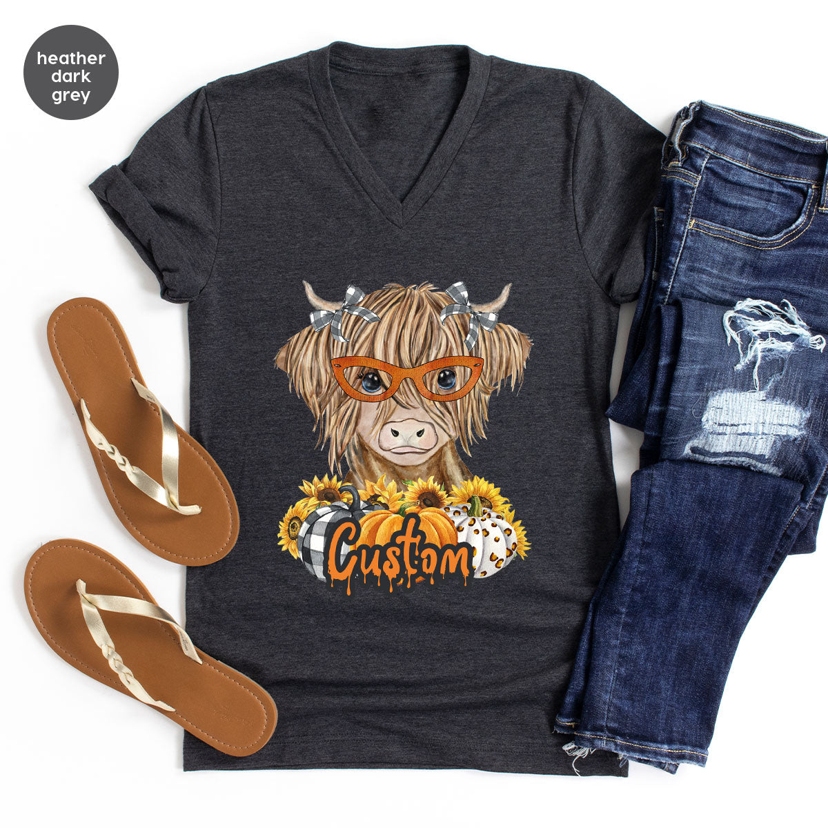 Custom Cow Shirt, Fall Graphic Tees, Personalized Farmer Gifts, Customized Pumpkin T-Shirt, Kids Farm Clothing, Thanksgiving Vneck Tshirt