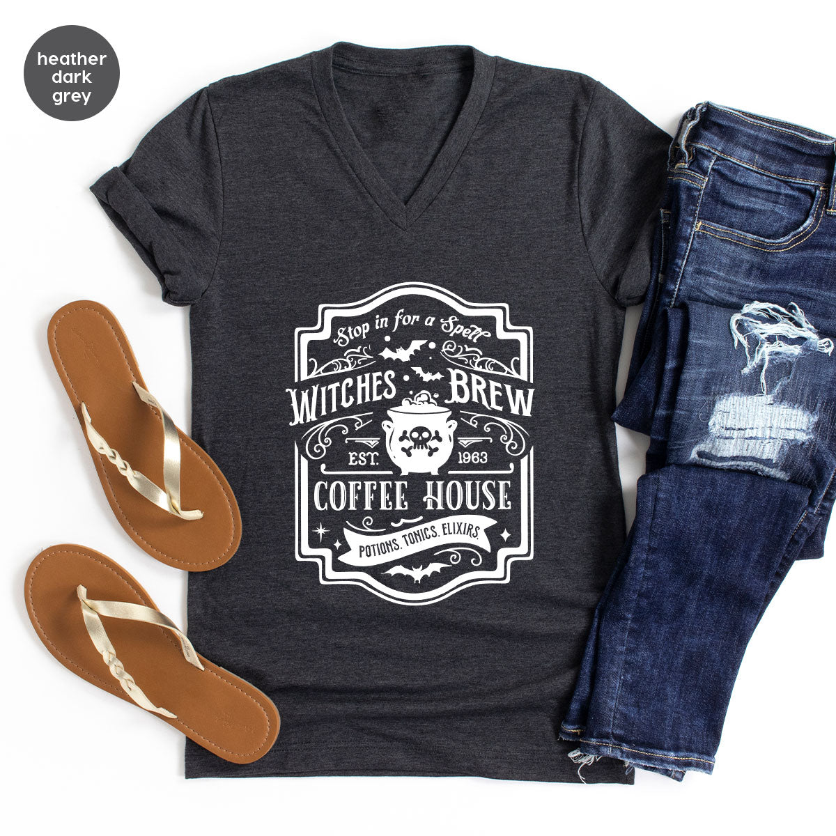 Halloween Shirt, Witchy Gifts, Spooky Season Tshirt, Spell Vneck T Shirt, Shirts for Women, Gifts for Her, Witch's Brew Graphic Tees
