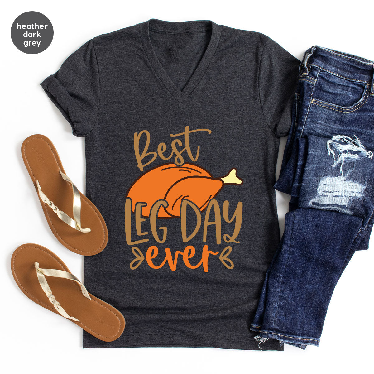 Funny Thanksgiving Shirts, Turkey Graphic Tees, Fall Crewneck Sweatshirt, Autumn Outfit, Matching Family TShirts, Best Leg Day Ever T-Shirt