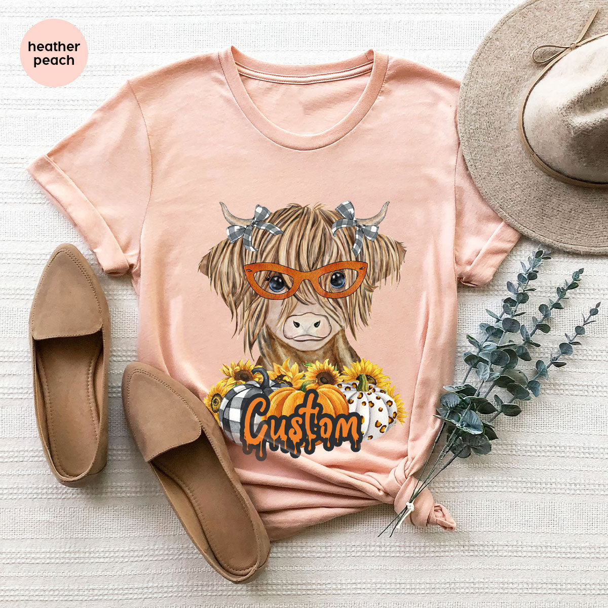 Custom Cow Shirt, Fall Graphic Tees, Personalized Farmer Gifts, Customized Pumpkin T-Shirt, Kids Farm Clothing, Thanksgiving Vneck Tshirt