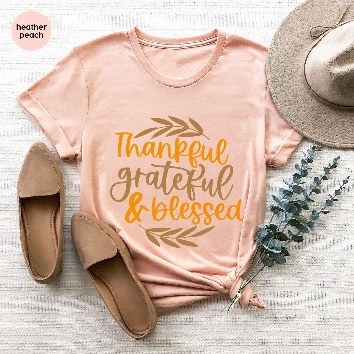 Fall Tshirt, Autumn Clothing, Gift for Her, Happy Thanksgiving Outfit, Leaves Graphic Tees, Thankful Grateful Blessed T-Shirt