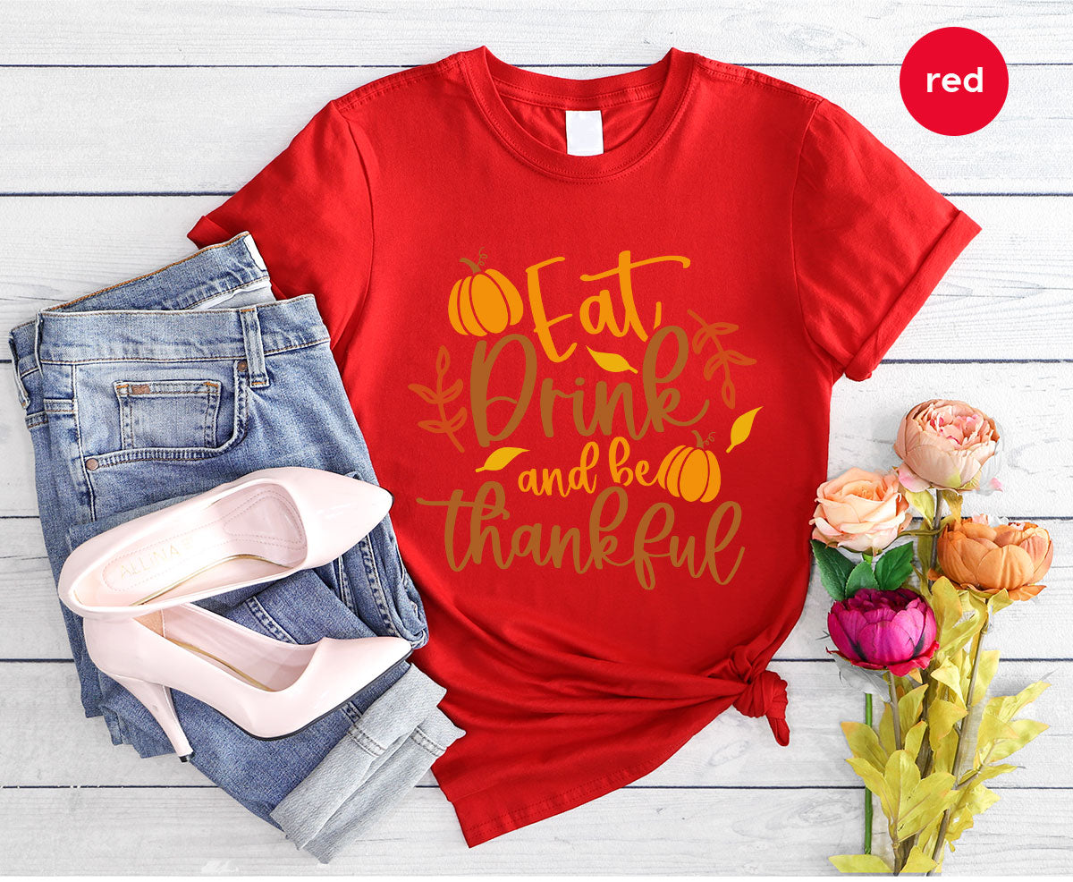 Cute Pumpkin T-Shirt, Fall Graphic Tees, Thankful Gifts, Thanksgiving Outfits, Autumn Crewneck Sweatshirt, Fall Leaves Vneck Shirt