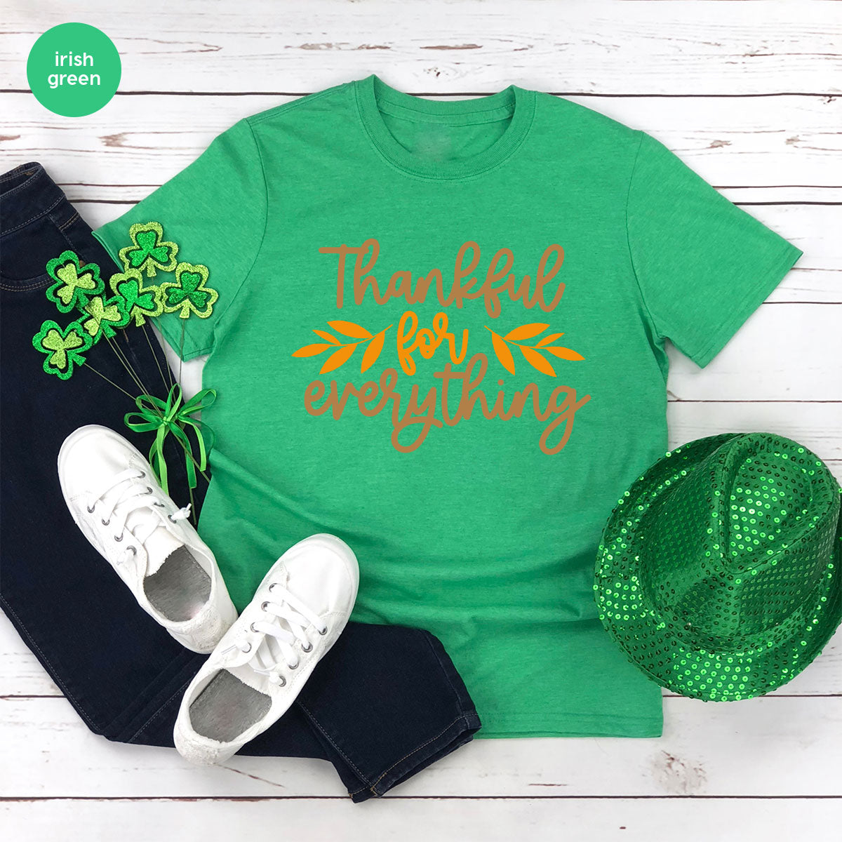 Thanksgiving T Shirts, Gifts for Her, Fall Leaves Graphic Tees, Autumn Clothing, Thankful for Everything T-Shirt, Womens Vneck TShirt