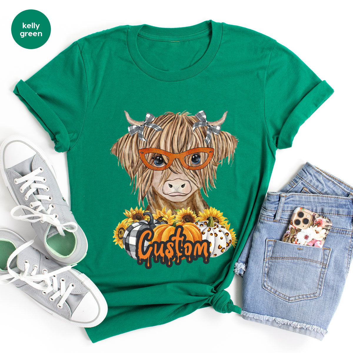 Custom Cow Shirt, Fall Graphic Tees, Personalized Farmer Gifts, Customized Pumpkin T-Shirt, Kids Farm Clothing, Thanksgiving Vneck Tshirt