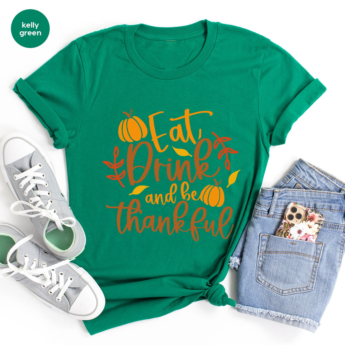 Cute Pumpkin T-Shirt, Fall Graphic Tees, Thankful Gifts, Thanksgiving Outfits, Autumn Crewneck Sweatshirt, Fall Leaves Vneck Shirt