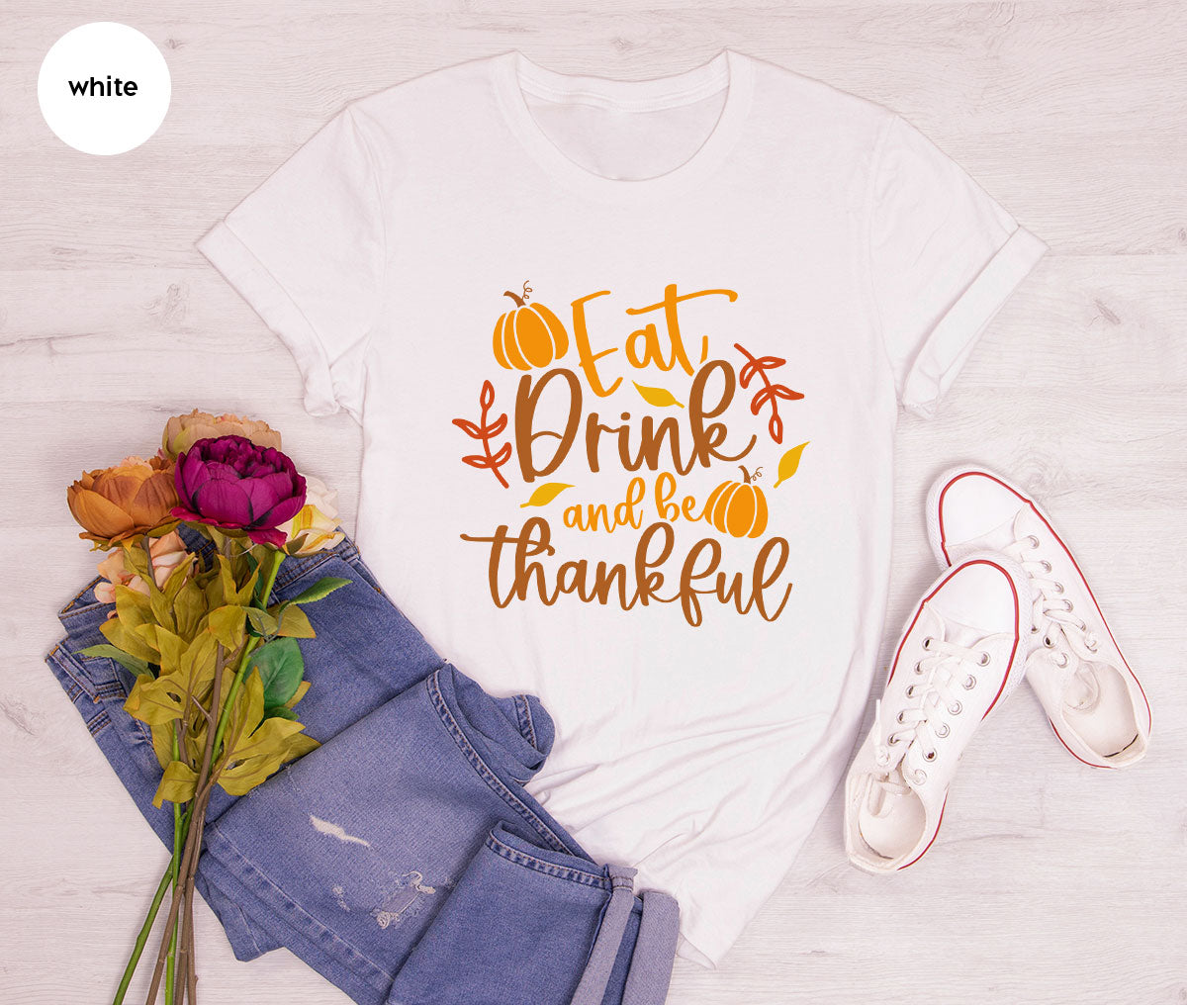 Cute Pumpkin T-Shirt, Fall Graphic Tees, Thankful Gifts, Thanksgiving Outfits, Autumn Crewneck Sweatshirt, Fall Leaves Vneck Shirt