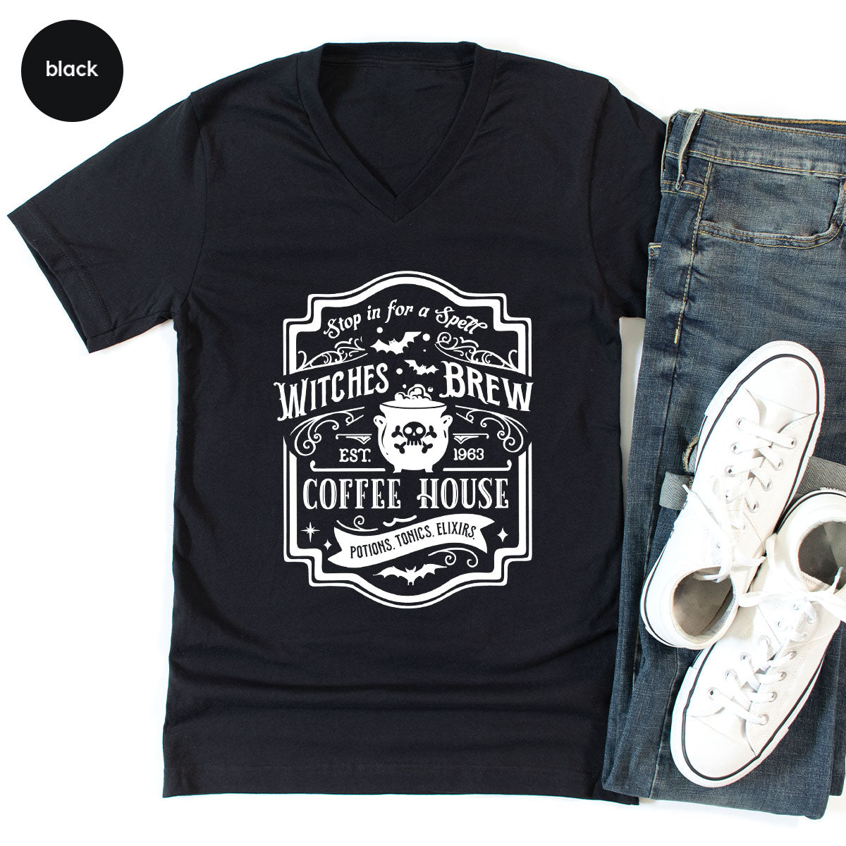 Halloween Shirt, Witchy Gifts, Spooky Season Tshirt, Spell Vneck T Shirt, Shirts for Women, Gifts for Her, Witch's Brew Graphic Tees