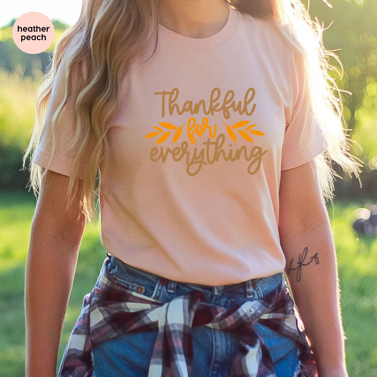 Thanksgiving T Shirts, Gifts for Her, Fall Leaves Graphic Tees, Autumn Clothing, Thankful for Everything T-Shirt, Womens Vneck TShirt