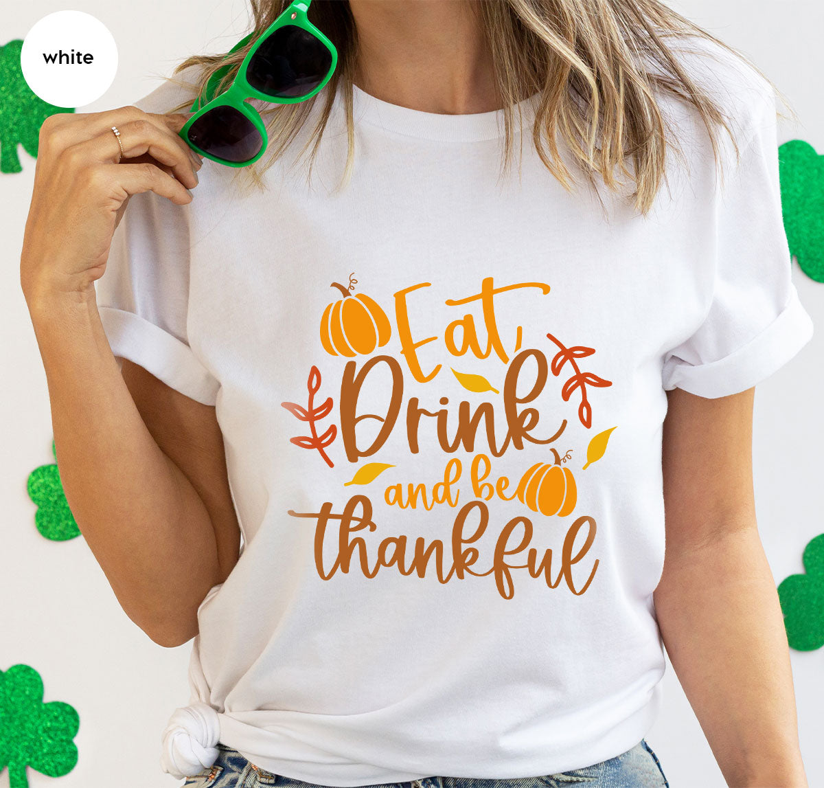 Cute Pumpkin T-Shirt, Fall Graphic Tees, Thankful Gifts, Thanksgiving Outfits, Autumn Crewneck Sweatshirt, Fall Leaves Vneck Shirt