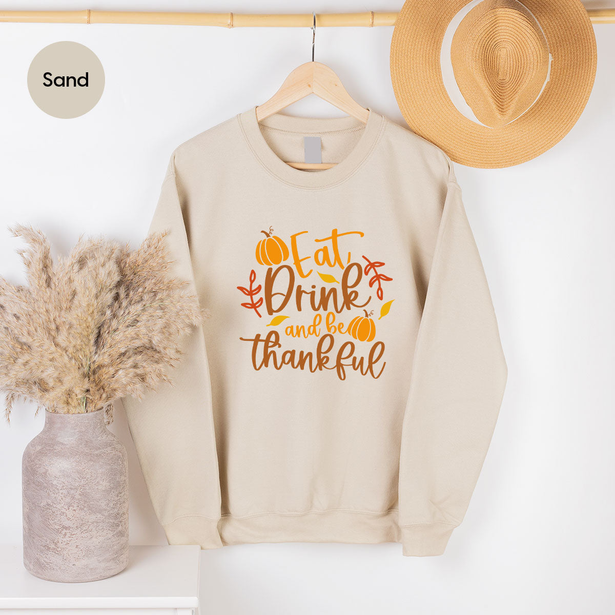 Cute Pumpkin T-Shirt, Fall Graphic Tees, Thankful Gifts, Thanksgiving Outfits, Autumn Crewneck Sweatshirt, Fall Leaves Vneck Shirt