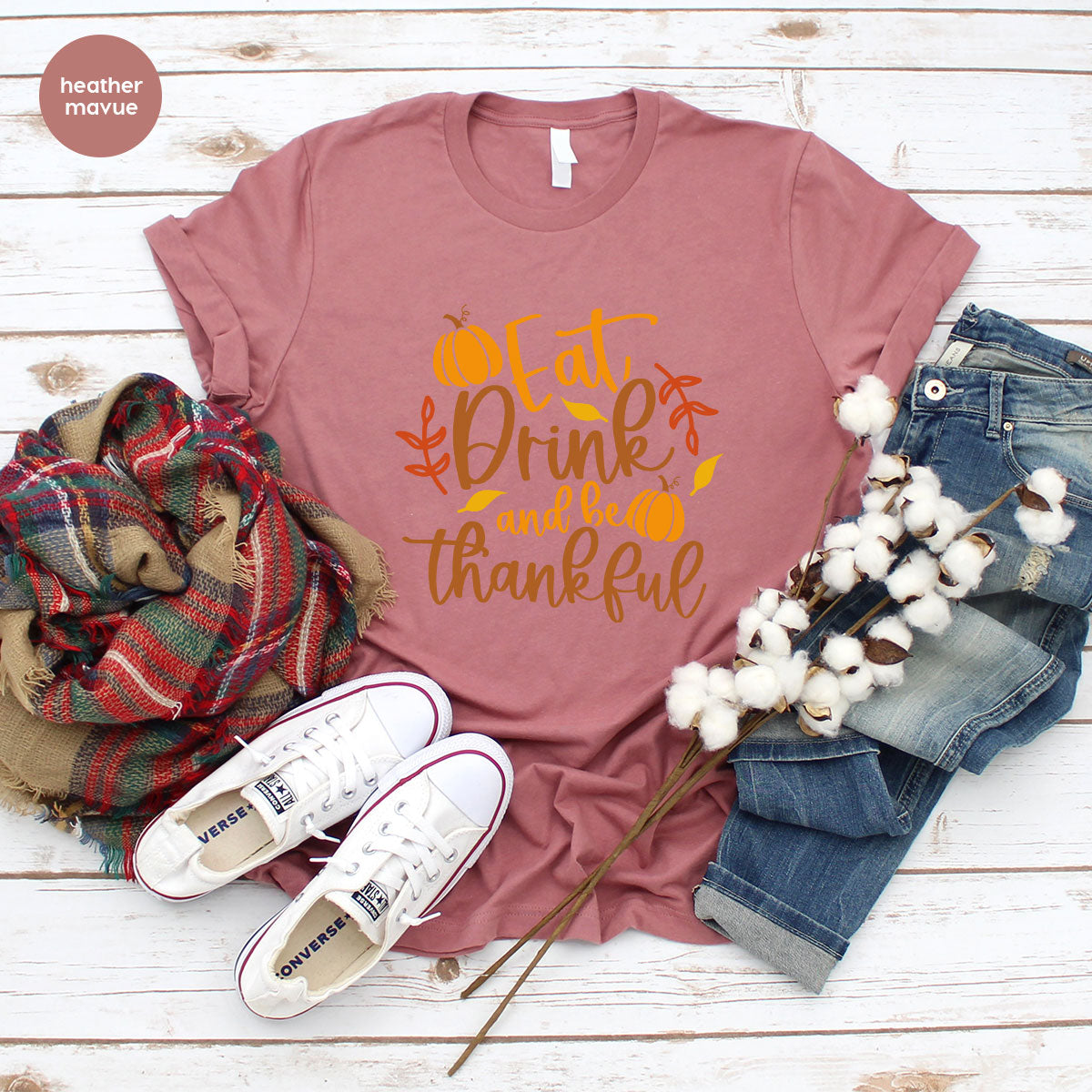 Cute Pumpkin T-Shirt, Fall Graphic Tees, Thankful Gifts, Thanksgiving Outfits, Autumn Crewneck Sweatshirt, Fall Leaves Vneck Shirt