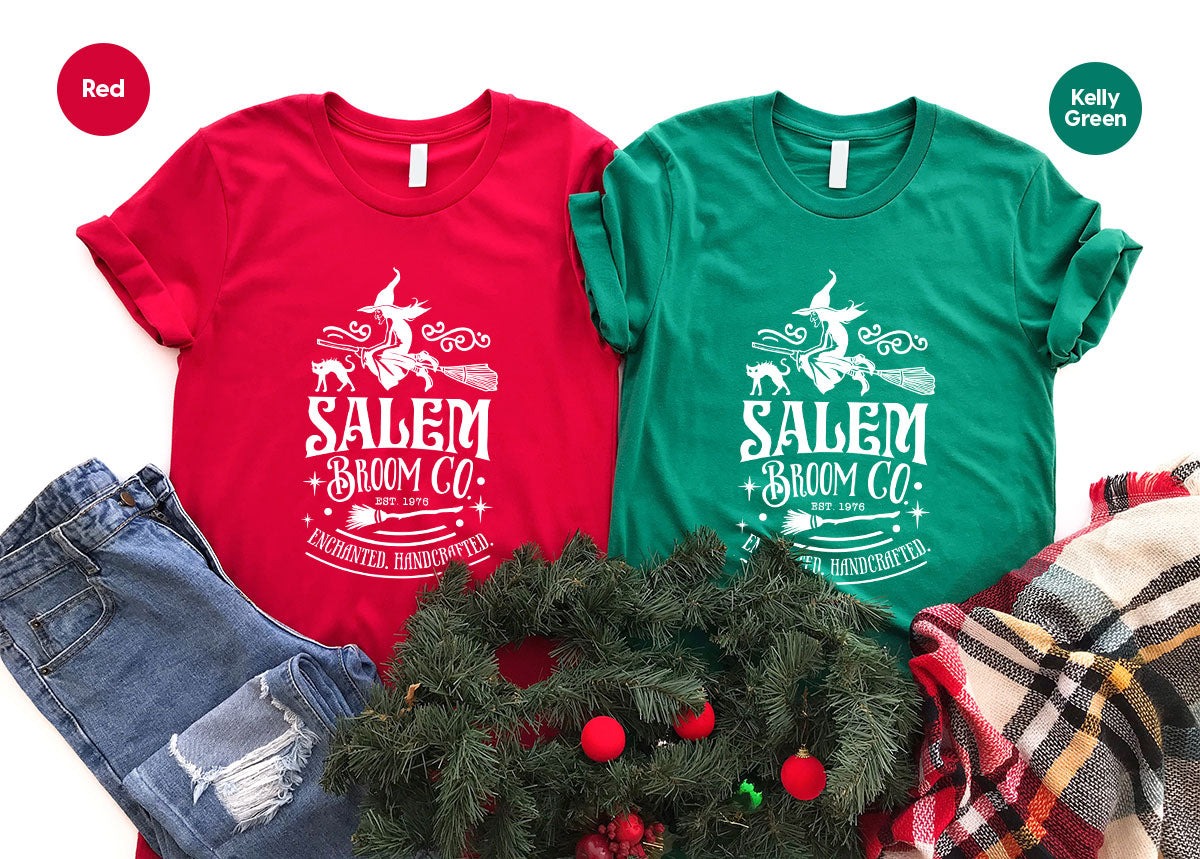 Halloween T-Shirt, Halloween Gifts, Salem Graphic Tees, Witchy Gifts, Witch Crewneck Sweatshirt, Womens Vneck T Shirt, Broom Shirt