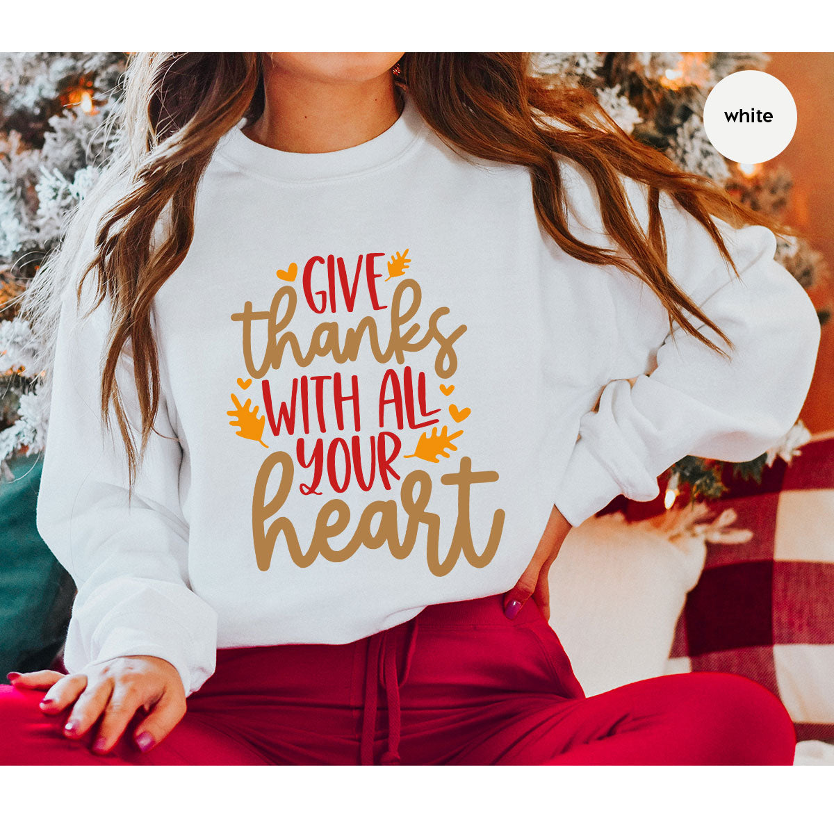 Cute Fall Clothing, Thanksgiving T-Shirt, Gift for Her, Leaves Graphic Tees, Autumn Outfit, Womens Vneck Shirt, Thankful Sweatshirt