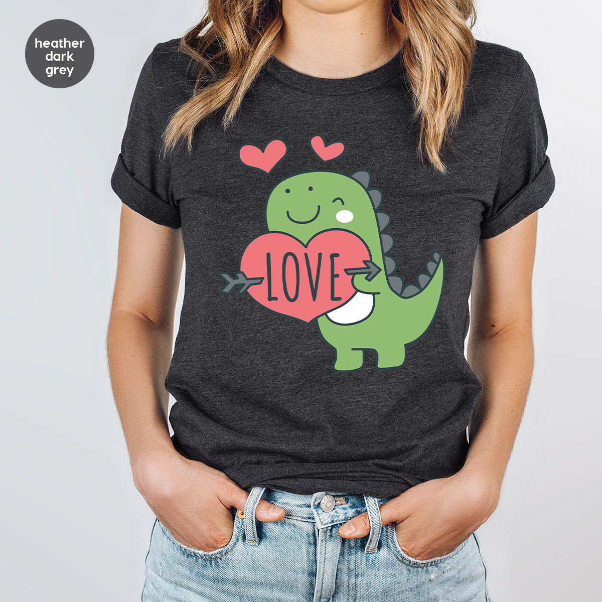 Love Shirt, Lovely Dinosaur Shirt, Valentine's Day Special Shirt, Valentine's Day Shirt For Women