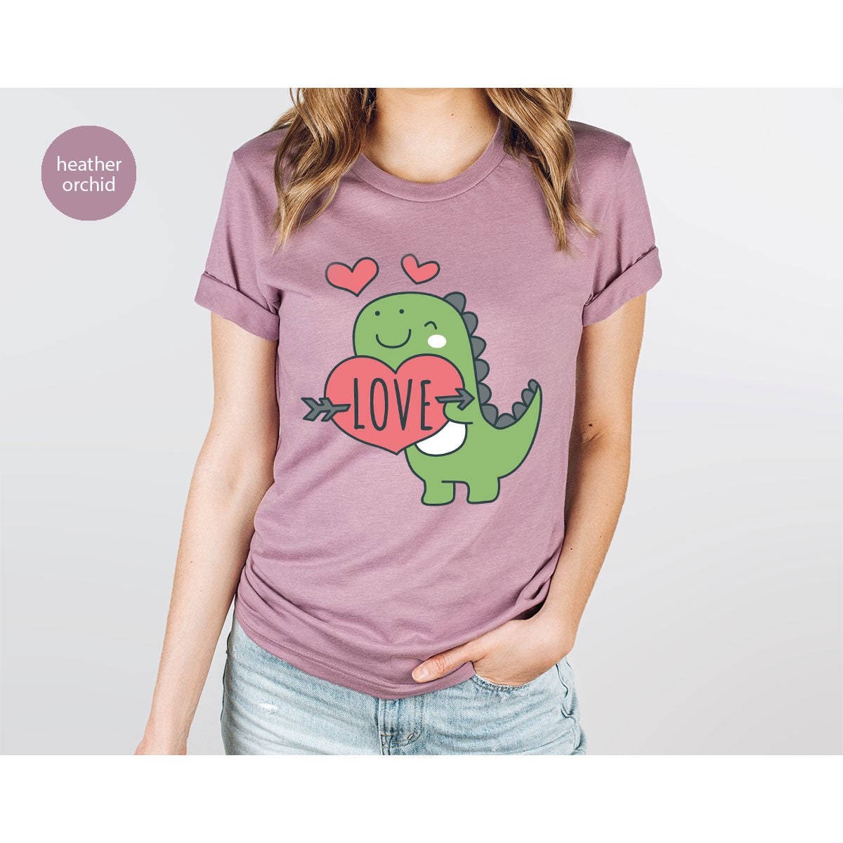 Love Shirt, Lovely Dinosaur Shirt, Valentine's Day Special Shirt, Valentine's Day Shirt For Women