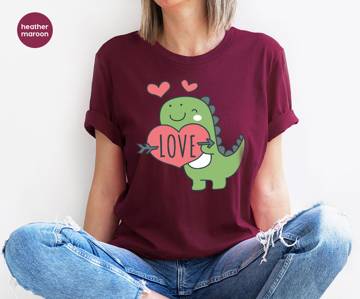 Love Shirt, Lovely Dinosaur Shirt, Valentine's Day Special Shirt, Valentine's Day Shirt For Women