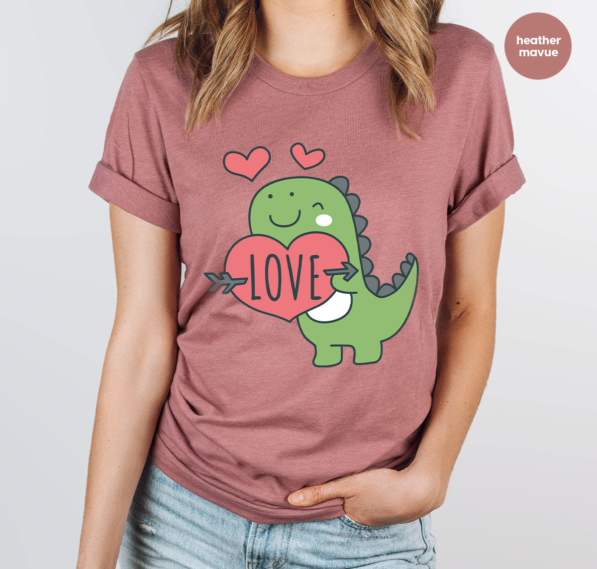 Love Shirt, Lovely Dinosaur Shirt, Valentine's Day Special Shirt, Valentine's Day Shirt For Women