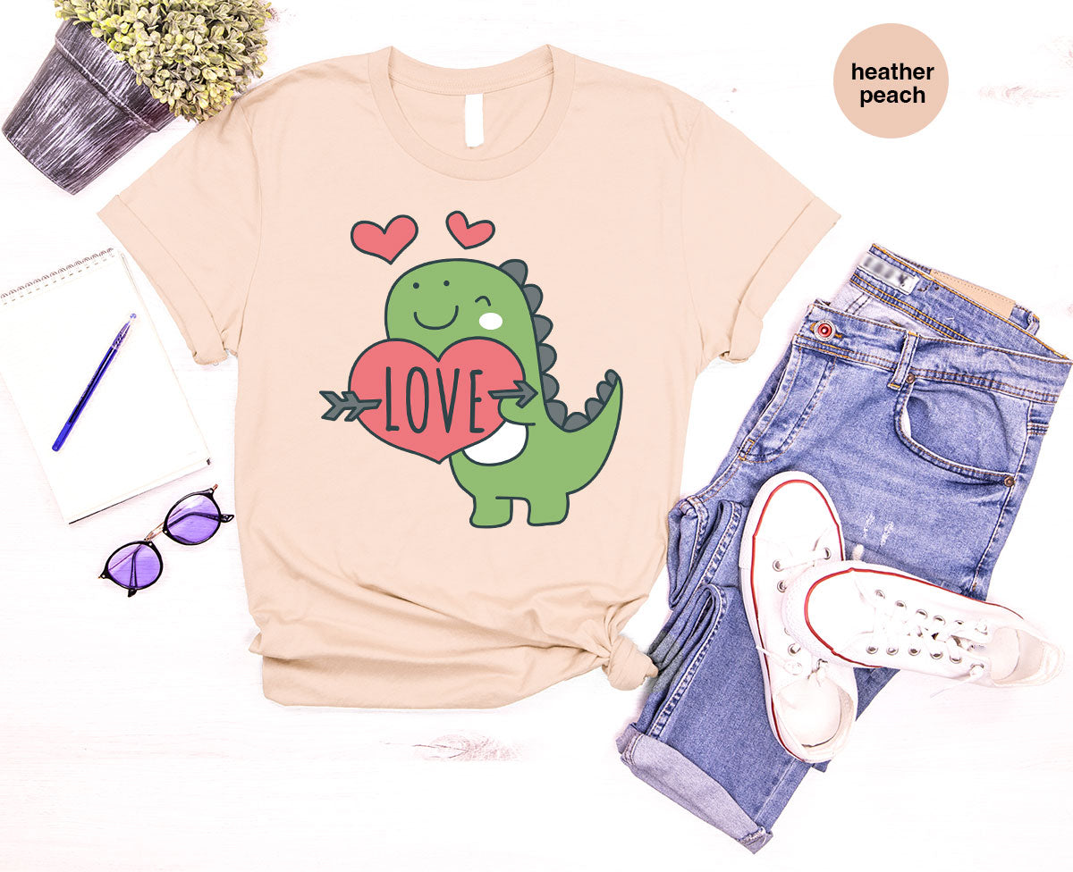 Love Shirt, Lovely Dinosaur Shirt, Valentine's Day Special Shirt, Valentine's Day Shirt For Women