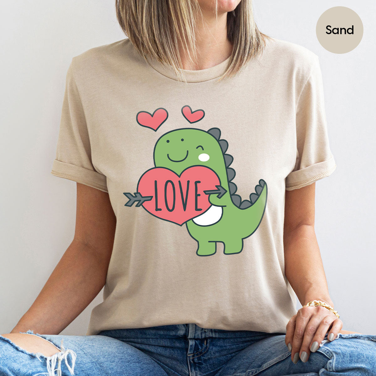 Love Shirt, Lovely Dinosaur Shirt, Valentine's Day Special Shirt, Valentine's Day Shirt For Women