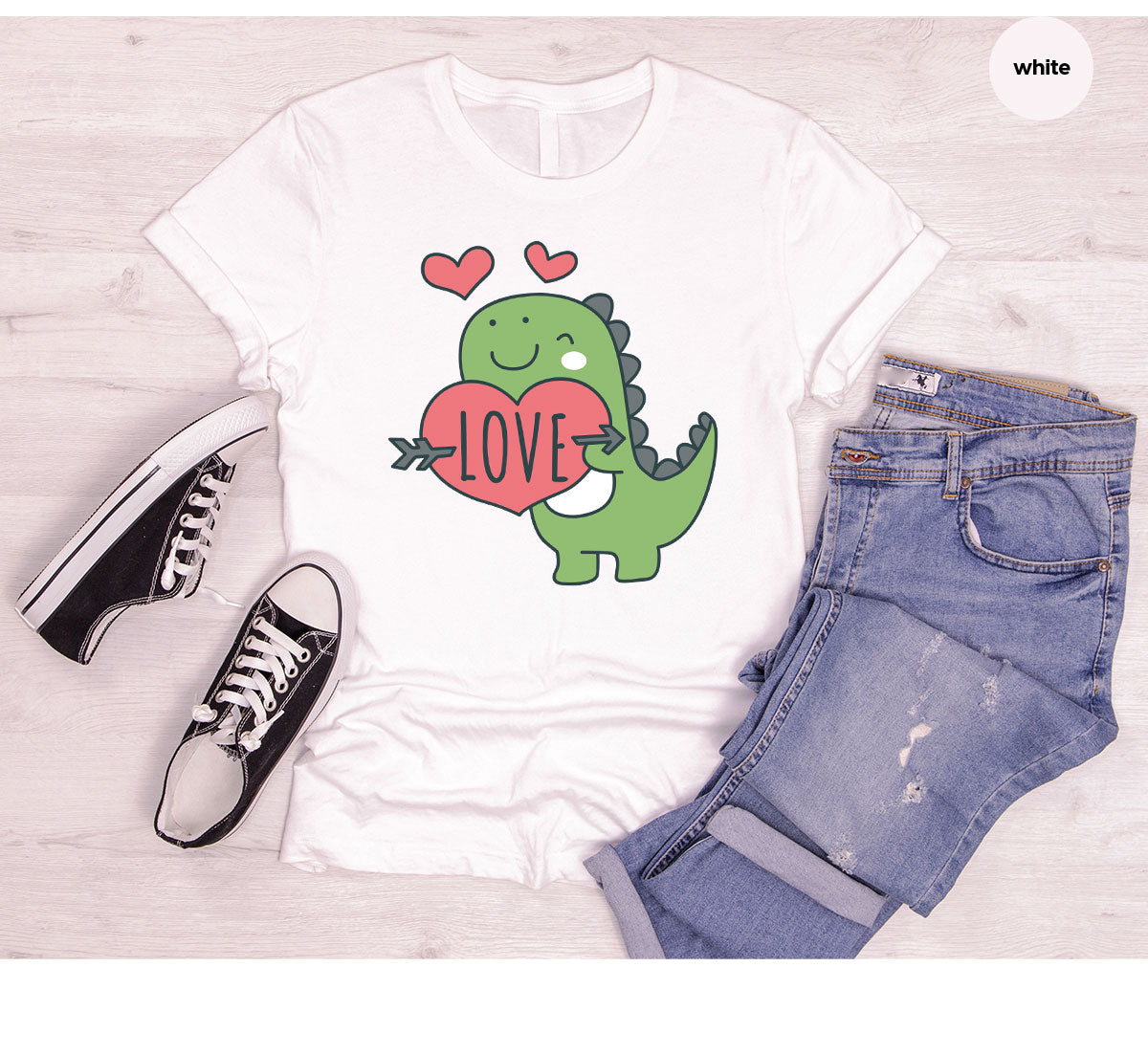 Love Shirt, Lovely Dinosaur Shirt, Valentine's Day Special Shirt, Valentine's Day Shirt For Women