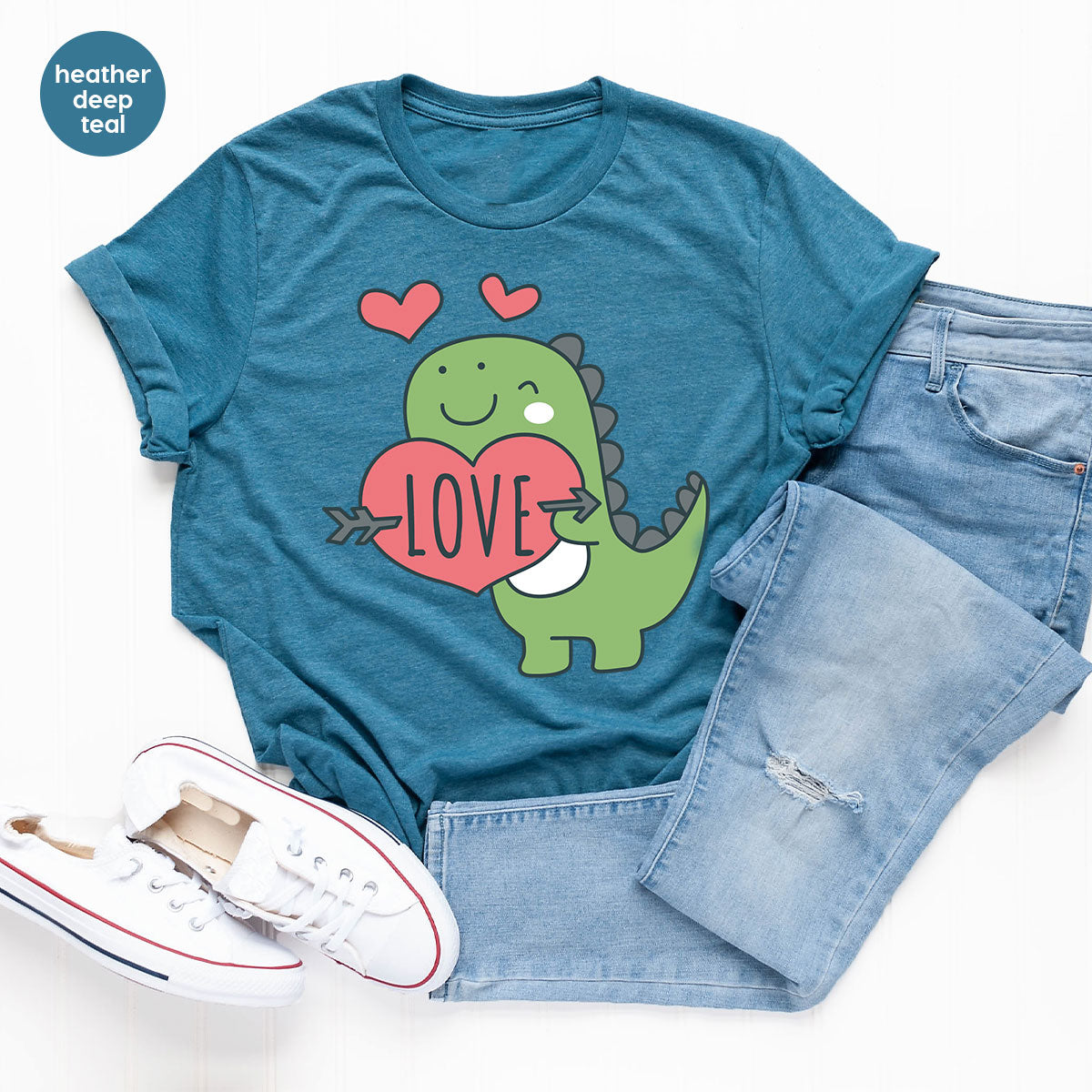 Love Shirt, Lovely Dinosaur Shirt, Valentine's Day Special Shirt, Valentine's Day Shirt For Women