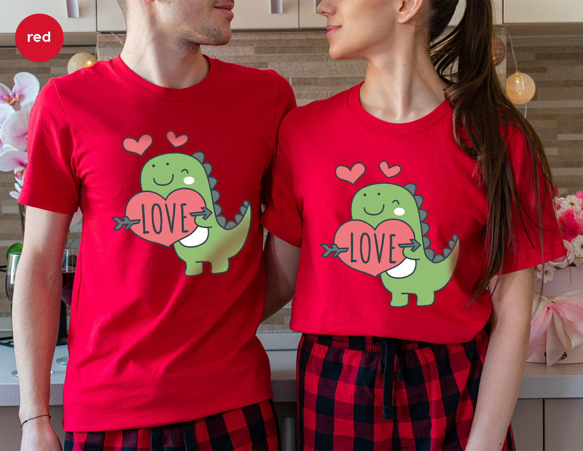 Love Shirt, Lovely Dinosaur Shirt, Valentine's Day Special Shirt, Valentine's Day Shirt For Women