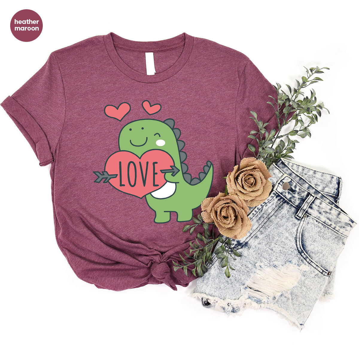 Love Shirt, Lovely Dinosaur Shirt, Valentine's Day Special Shirt, Valentine's Day Shirt For Women