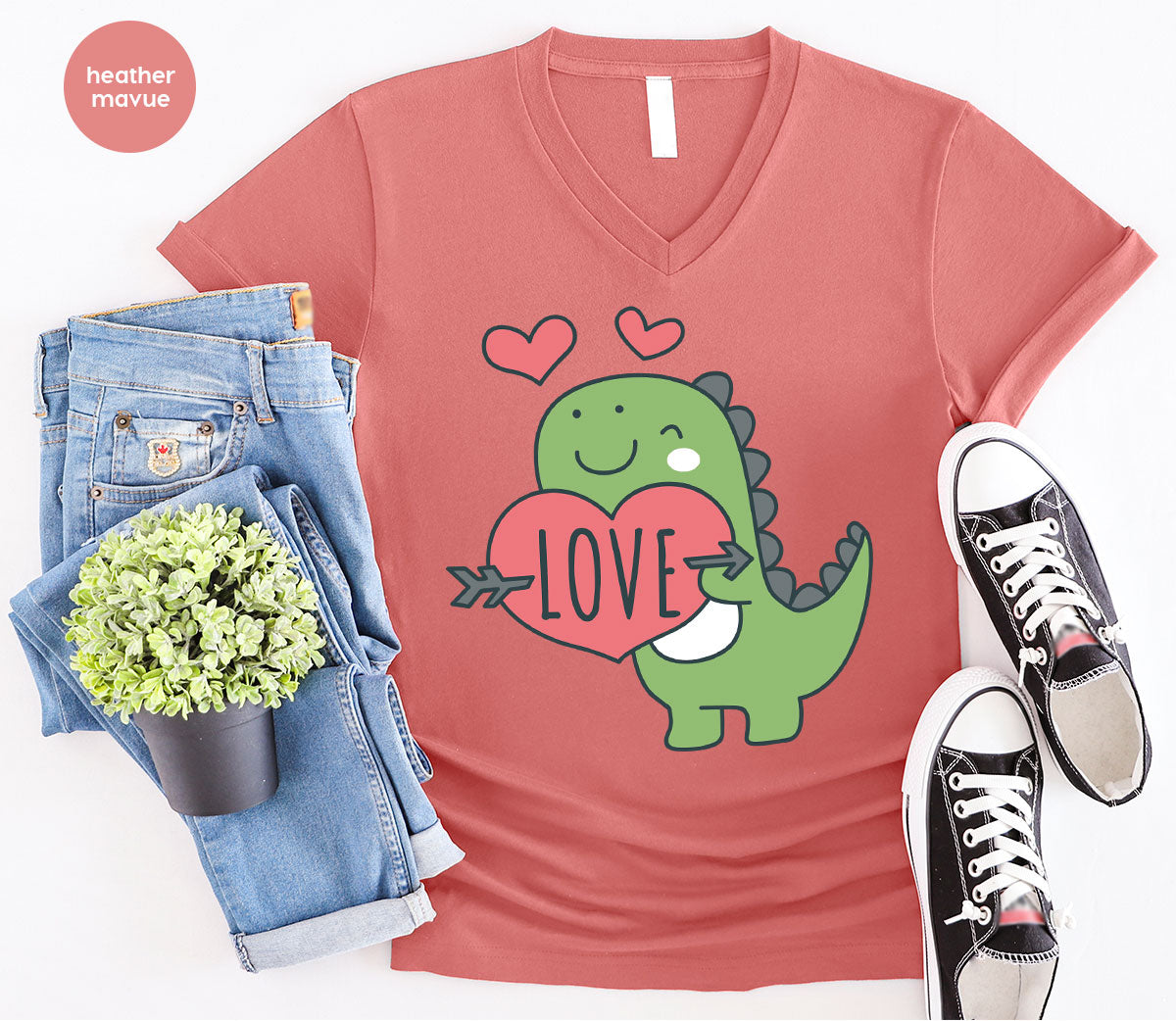 Love Shirt, Lovely Dinosaur Shirt, Valentine's Day Special Shirt, Valentine's Day Shirt For Women