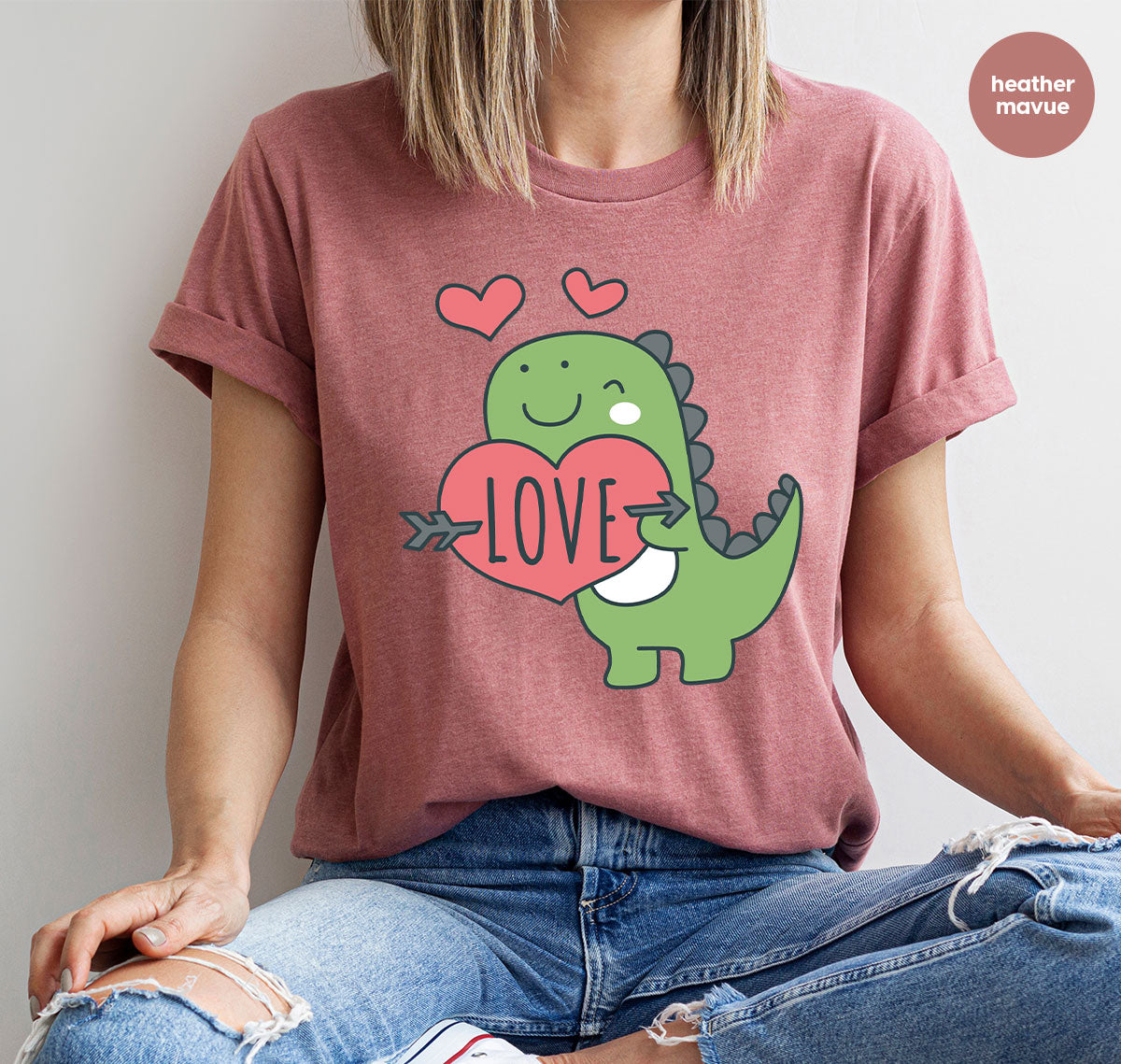 Love Shirt, Lovely Dinosaur Shirt, Valentine's Day Special Shirt, Valentine's Day Shirt For Women