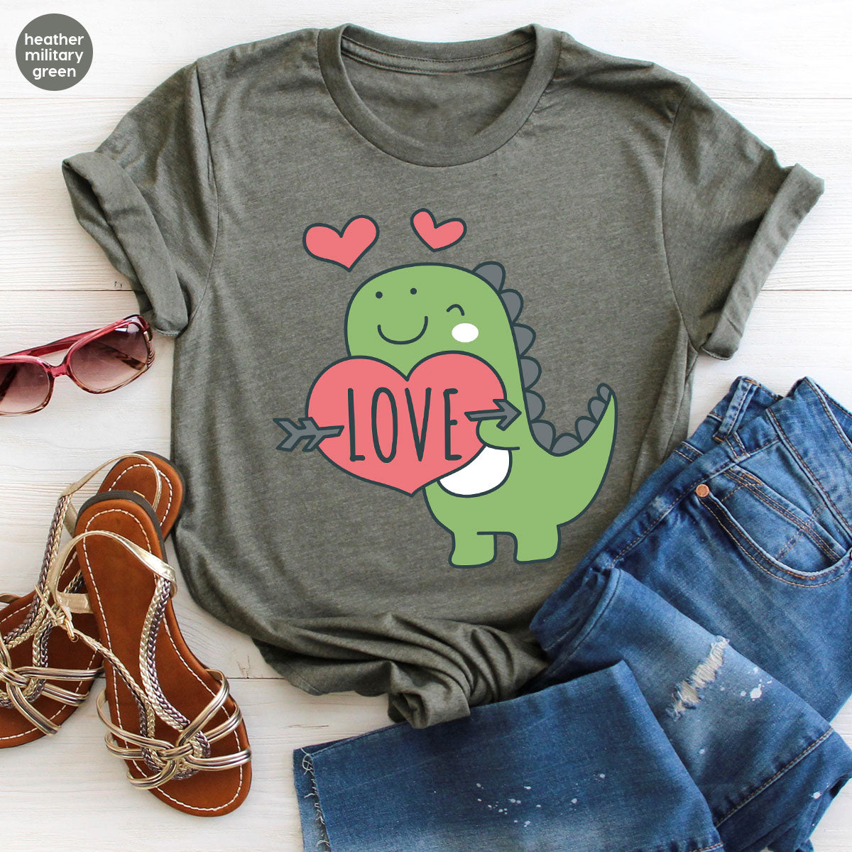 Love Shirt, Lovely Dinosaur Shirt, Valentine's Day Special Shirt, Valentine's Day Shirt For Women