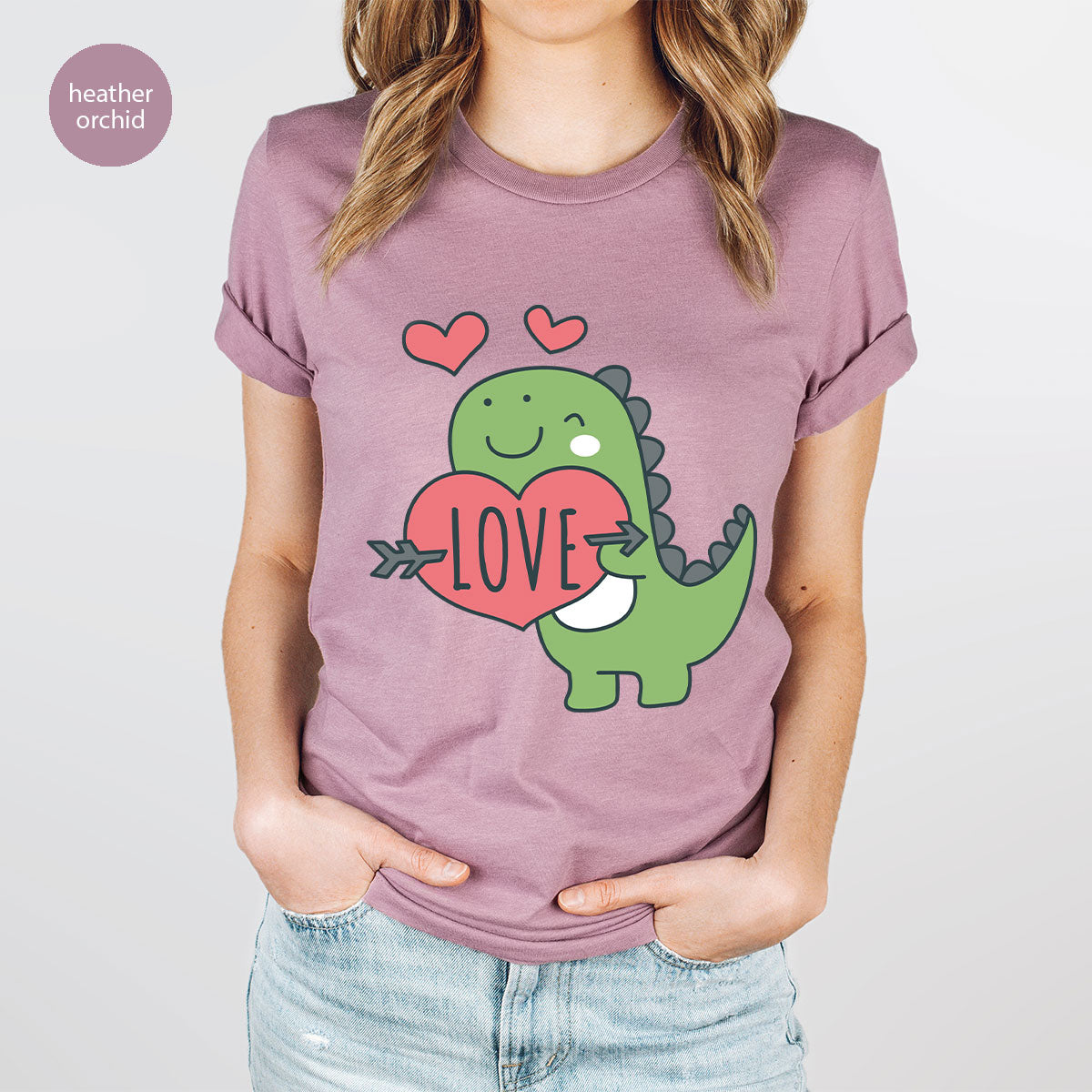 Love Shirt, Lovely Dinosaur Shirt, Valentine's Day Special Shirt, Valentine's Day Shirt For Women