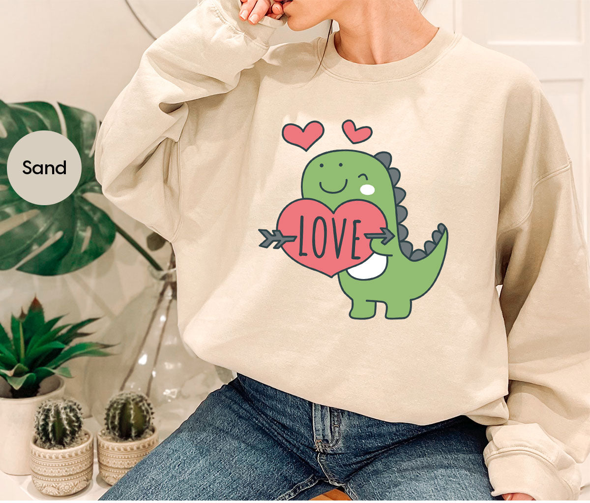 Love Shirt, Lovely Dinosaur Shirt, Valentine's Day Special Shirt, Valentine's Day Shirt For Women